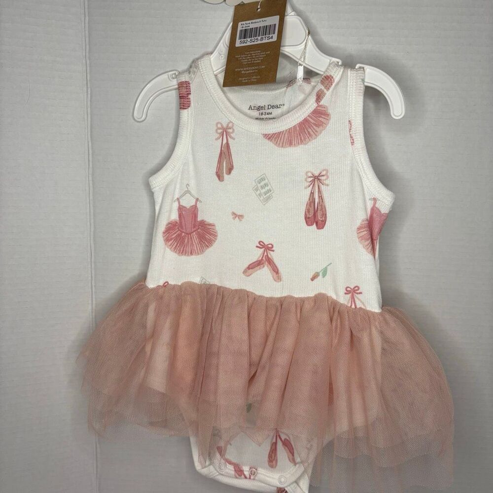 Angel Dear Baby Girl Ribbed Tank Bodysuit Tutu Pink White 18-24M NWT